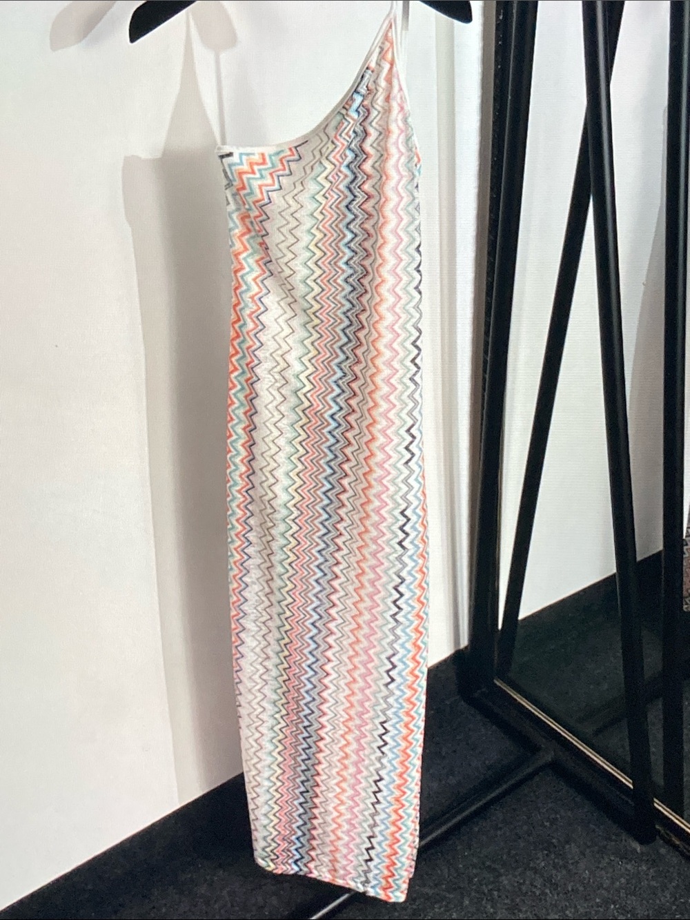 Missoni One-Shoulder Chevron Maxi Dress in White, Pink, Blue